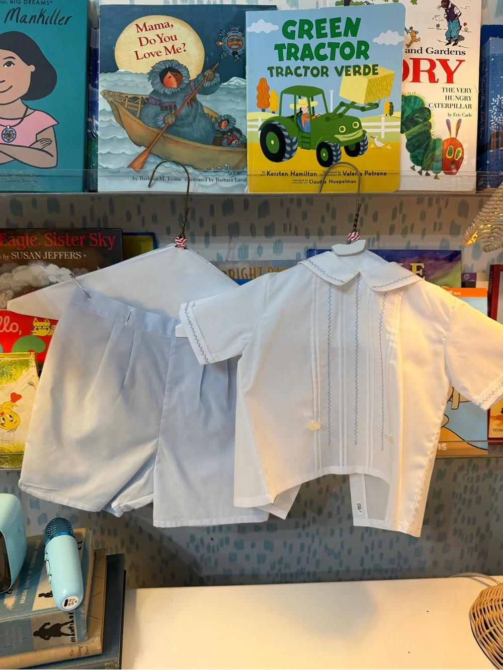 Feltman Brothers White and Light Blue Boys' Short Set with Classic Collar